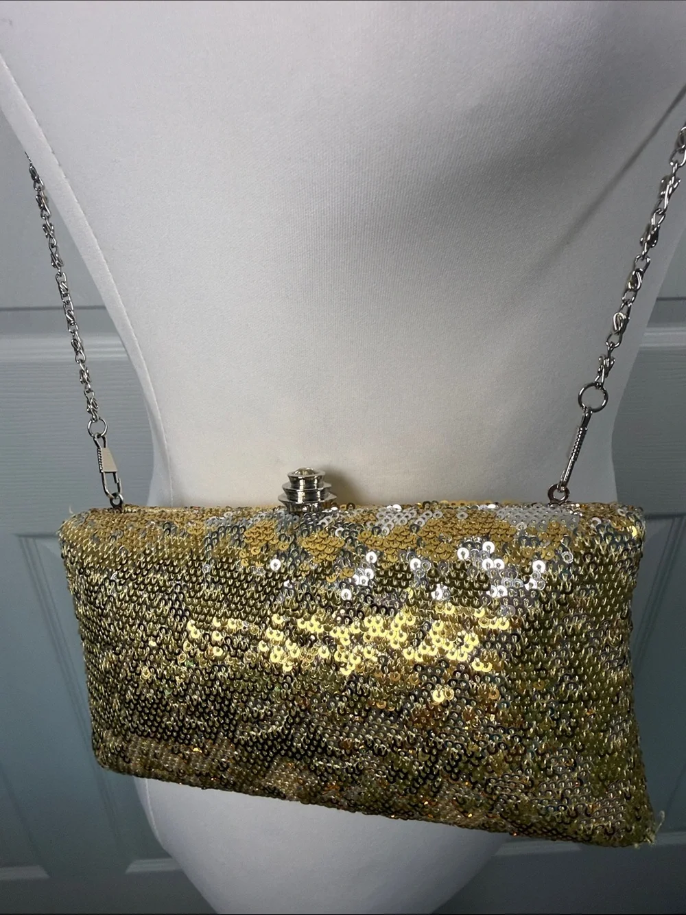 Boho Y2K Metallic Gold Sequin Clutch Shoulder purse festival evening bag wedding